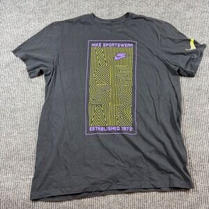 Nike Sportswear Shirt Men's L Black Established 1972 Graphic Purple Yellow